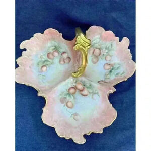 Antique Giraud Limoges France 3 Section Grape Serving Dish Gold Trim 1892-1907